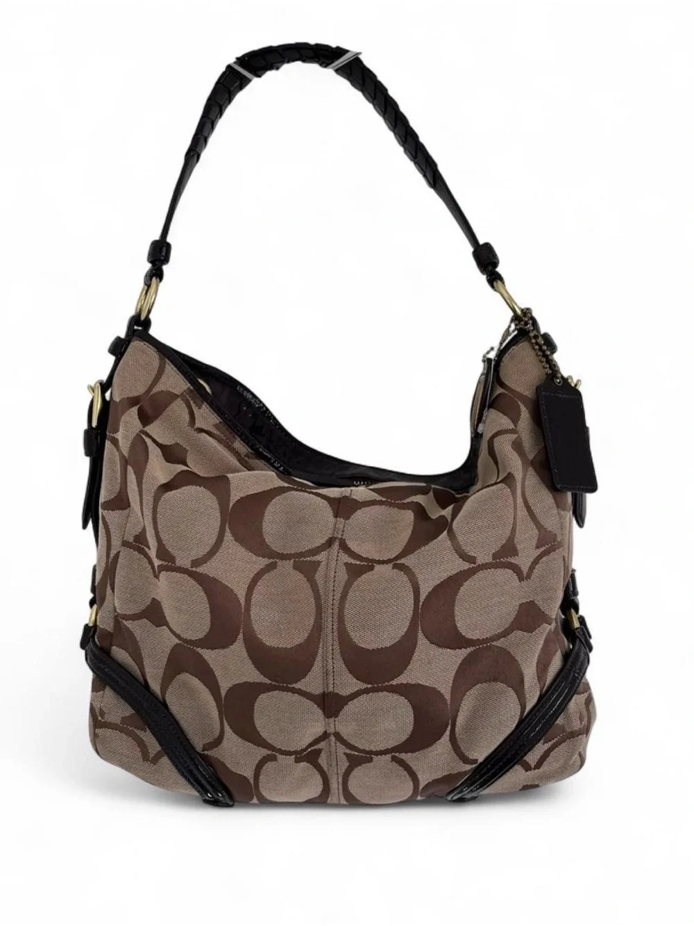 Coach Brown Signature Canvas Hobo with Black Trim